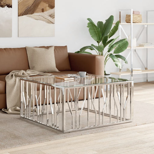 Coffee Table 39.4"x39.4"x19.7" Stainless Steel and Glass