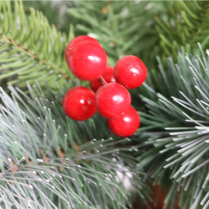 7.5ft Artificial Christmas Tree | Flocked Pine Needle Tree with Cones & Red Berries, Foldable Stand