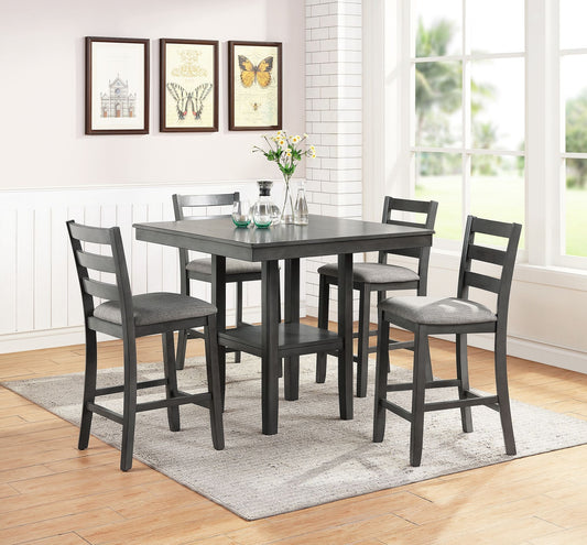 Classic Gray Finish Counter Height 5pc Dining Set - Solid Wood