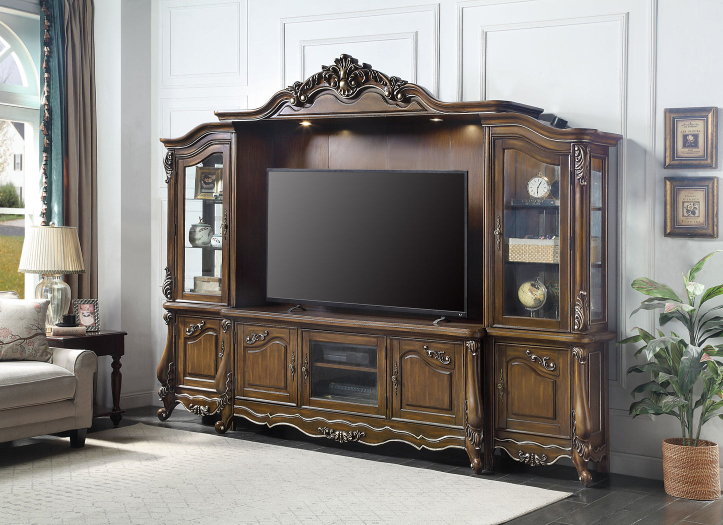 Latisha Entertainment Center - Antique Oak Finish, Sturdy & Sophisticated