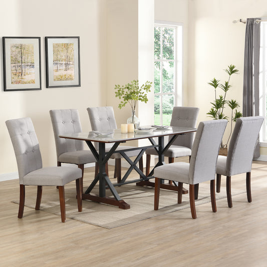 7-Piece Modern Dining Table Set - Gray Sintered Stone & Upholstered Chairs