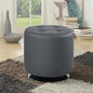 Gray Round Ottoman - Tufted Bonded Leather Upholstery with Chrome Swivel Base