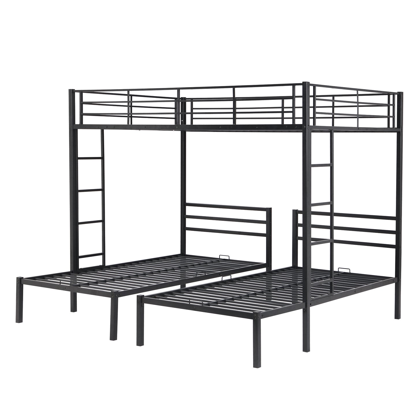 Full over Twin & Twin Size Bunk Metal Bed with Built-in Shelf