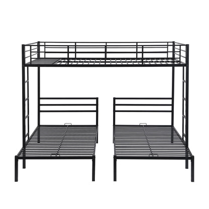 Full over Twin & Twin Size Bunk Metal Bed with Built-in Shelf