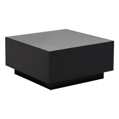 Square High Glossy Coffee Table with 16-Color LED Strip Lights | Black, 27.5" x 27.5"