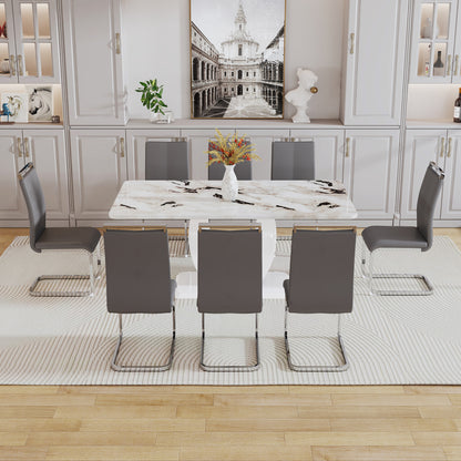 Modern Minimalist White Rectangular Dining Table and Chair Set