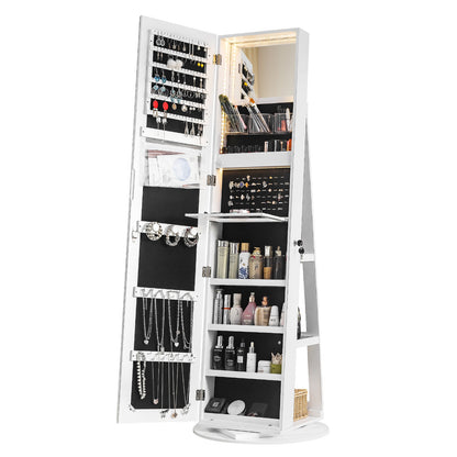 Jewelry Armoire with Full Length 360° Mirror - Lockable Jewelry Organizer