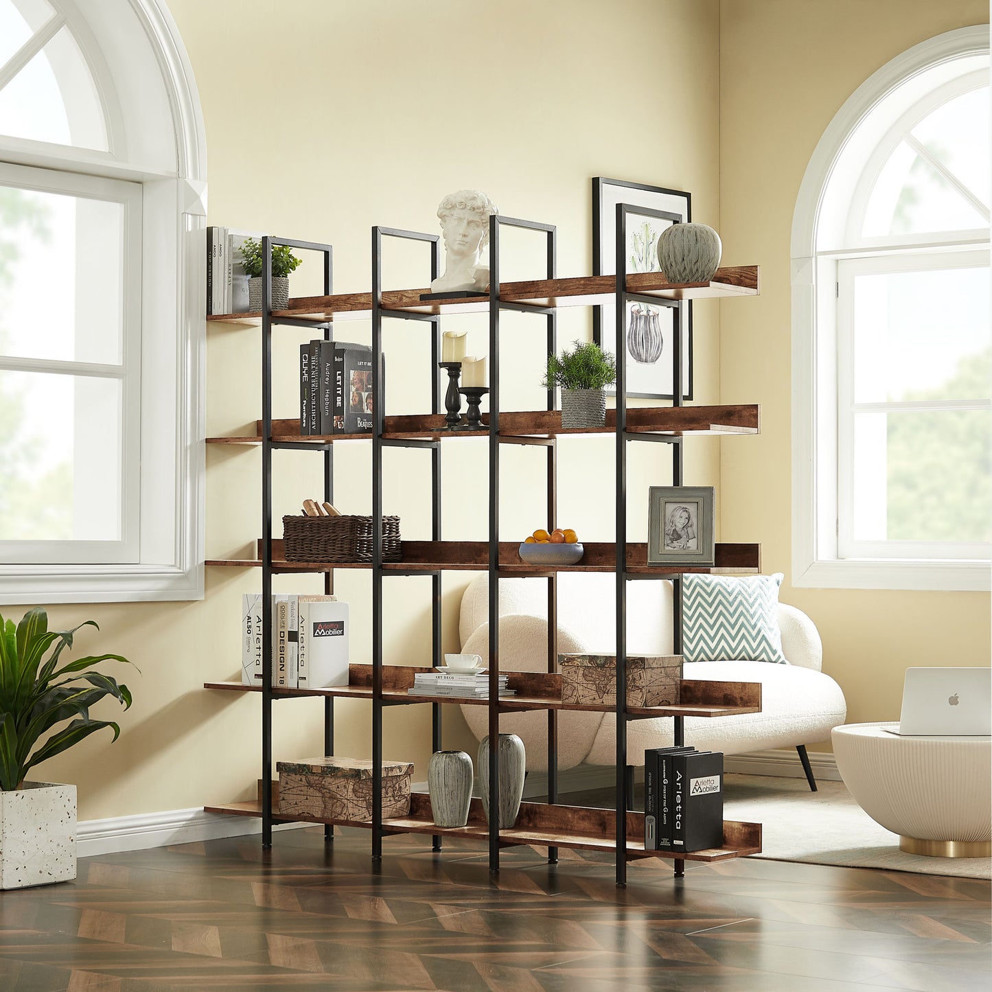 5-Tier Bookcase - Vintage Industrial Bookshelf with Metal Frame