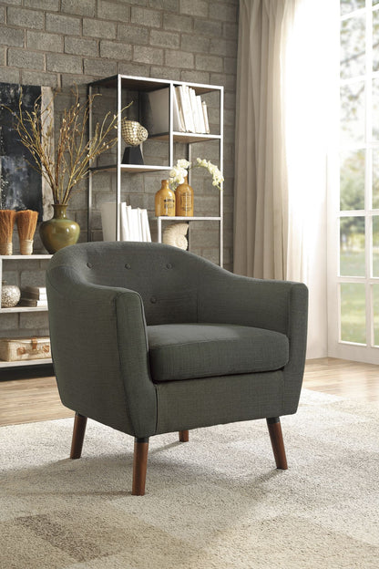 Gray Fabric Upholstered Accent Chair - Button Tufted with Espresso Finish Legs