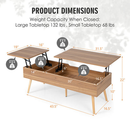 47 Inch Lift Top Coffee Table with 2 Hidden Compartments