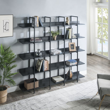 5-Tier Bookcase - Vintage Industrial Bookshelf with Metal Frame