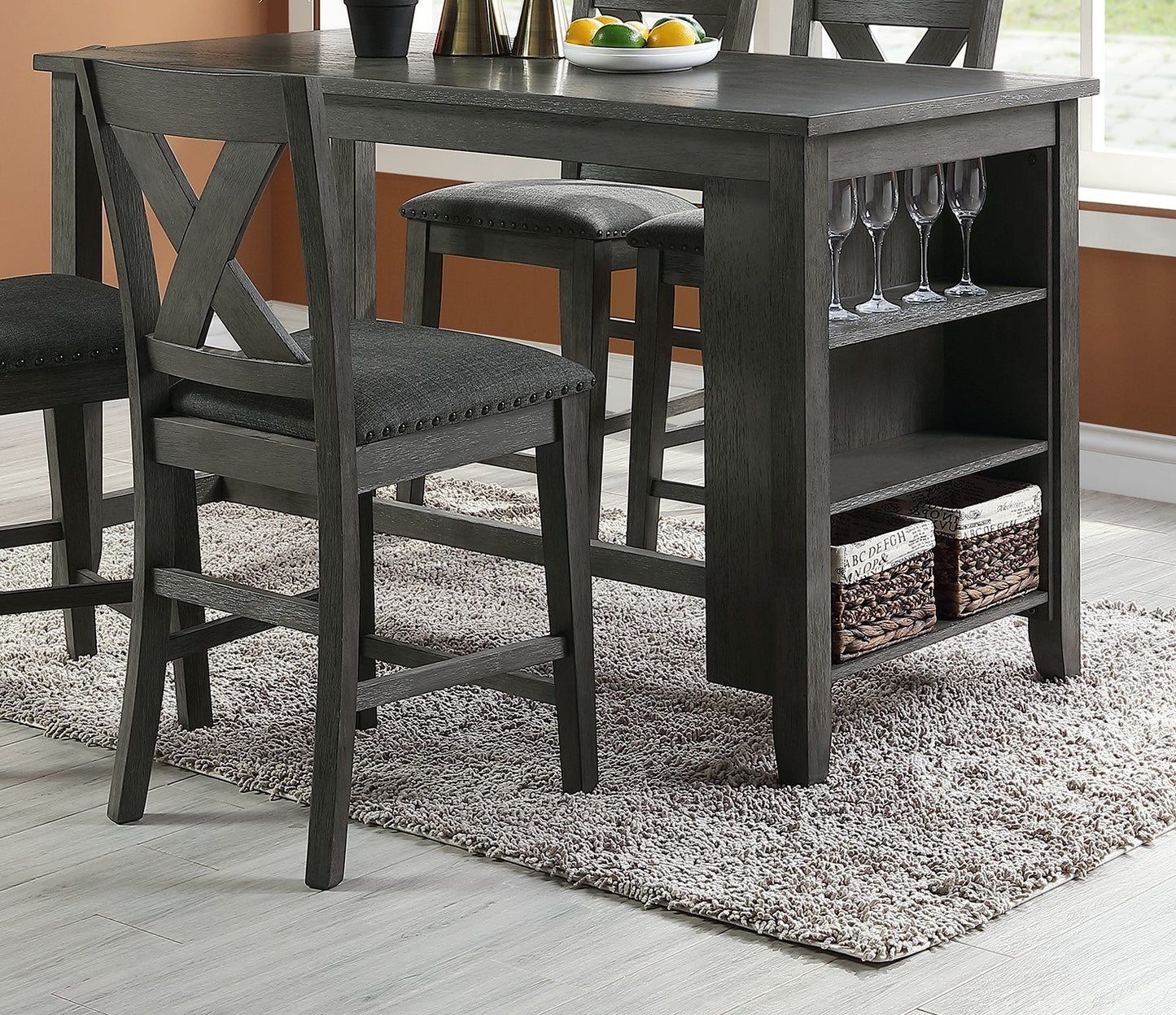 5pc Counter Height Dining Table Set with Storage - Modern Gray Wash