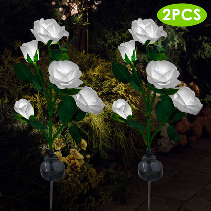 2Pcs Solar Powered Rose Flower LED Pathway Lights - Water Resistant