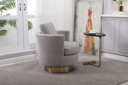 Swivel Barrel Chair with Gold Stainless Steel Base, Gray Accent Chair