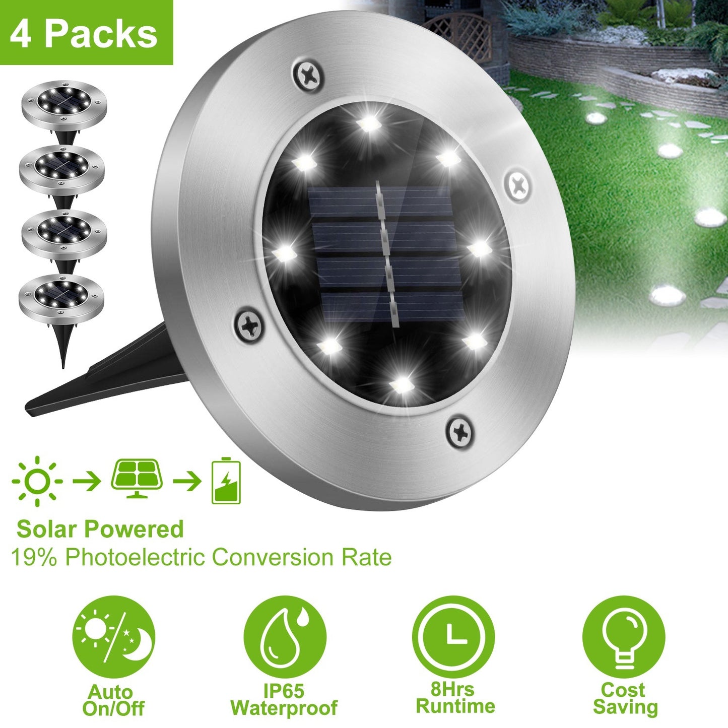 4Pcs Solar Powered Ground Light Outdoor IP65 Waterproof Buried In-Ground Lamp Decorative Path Deck Lawn Patio Lamp