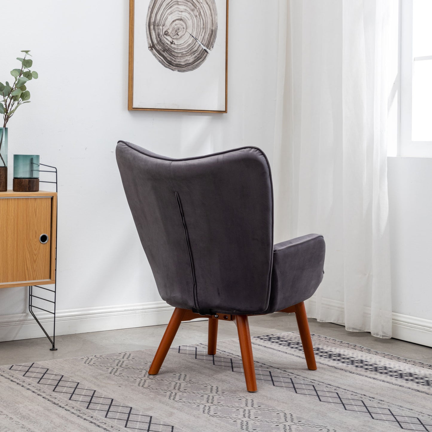 Silky Velvet Tufted Accent Chair with Ottoman - Gray