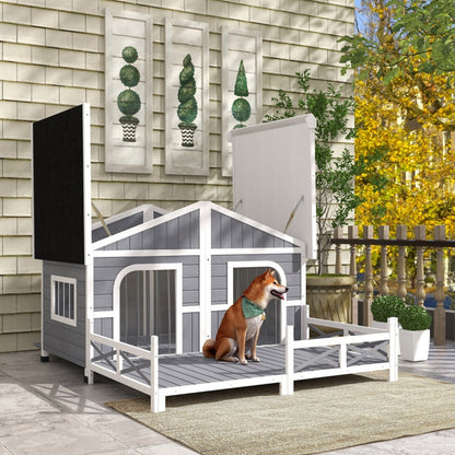 Cabin Styled Dog House with Spacious Deck & Raised Floor