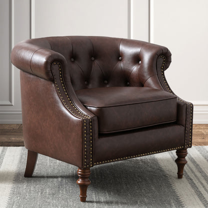 Button Tufted Accent Chair - Classic Barrel Back Design