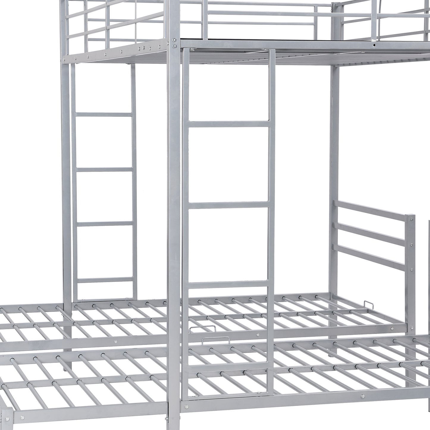 Full over Twin & Twin Size Bunk Metal Bed with Built-in Shelf