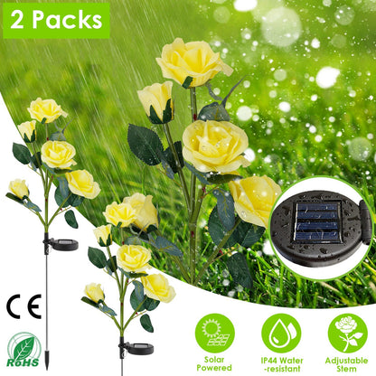 2Pcs Solar Powered Rose Flower LED Pathway Lights - Water Resistant