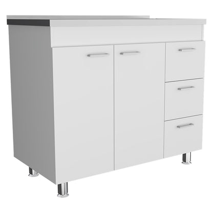 Base Cabinet with Three Drawers & Double Door - White