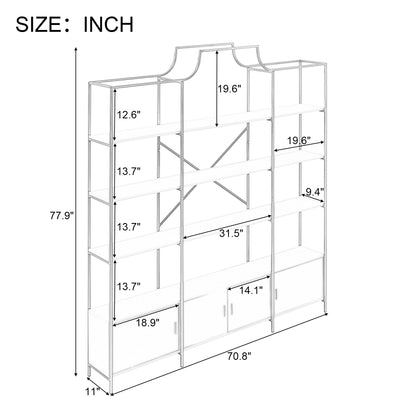 78-Inch 4-Tier Bookcase with Storage Cabinet - Gold Frame