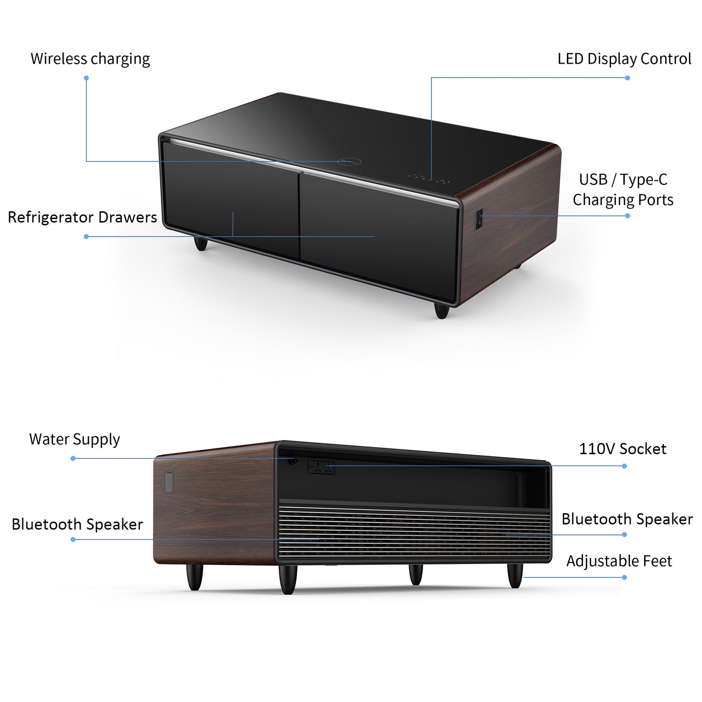 Modern Smart Coffee Table with Built-in Fridge & Bluetooth Speaker