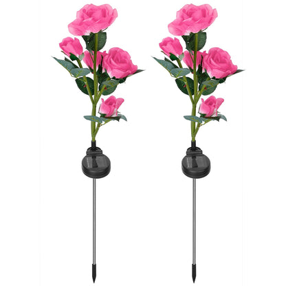 2Pcs Solar Powered Rose Flower LED Pathway Lights - Water Resistant