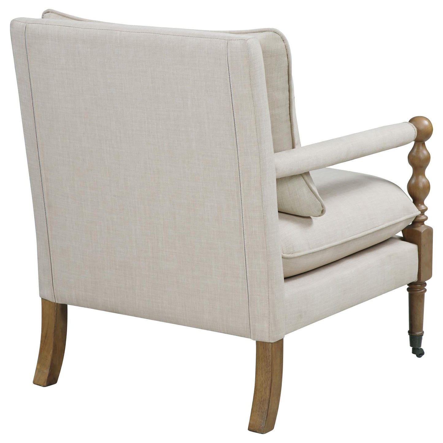 Beige Wooden Accent Chair with Turned Legs - Elegant & Mobile Design