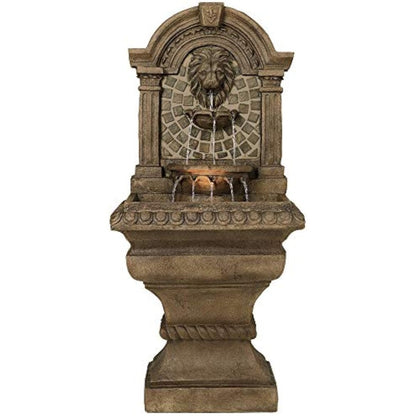 3-Tiered Wall Water Fountain with Royal Lions Head & LED Light - 51" High for Garden, Patio, Backyard, Deck