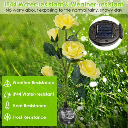 2Pcs Solar Powered Rose Flower LED Pathway Lights - Water Resistant