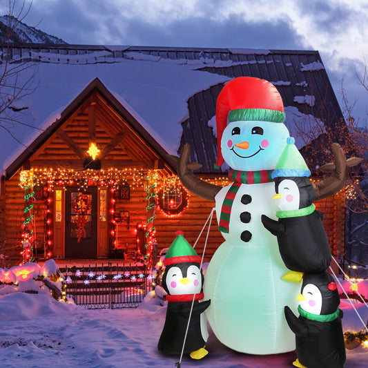 5.9FT Christmas Inflatable Outdoor Snowman & Penguin Decoration - LED Light Blow Up Yard Decor with Built-in Air Blower