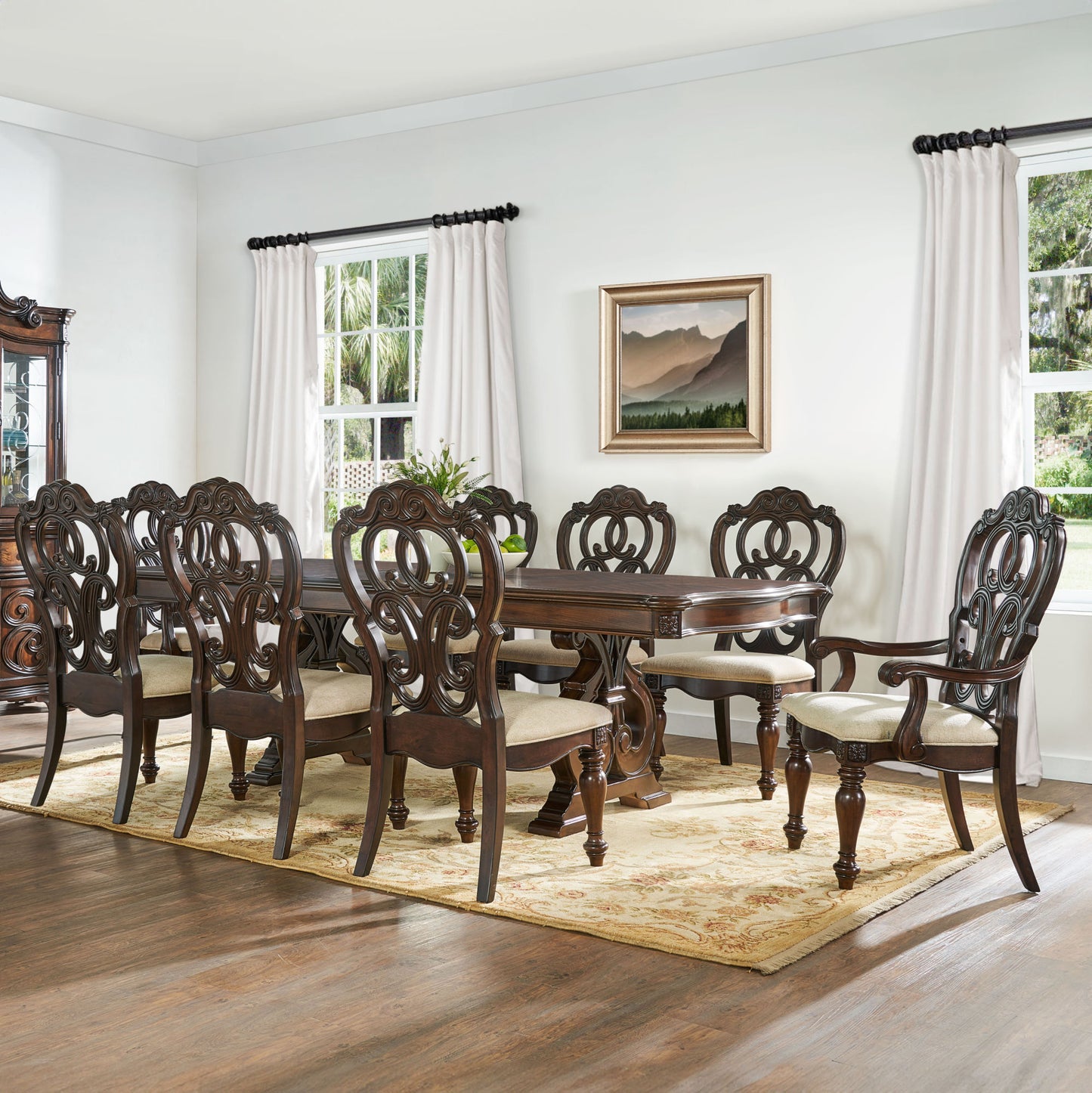 9-Piece Dining Set - Brown (Dining Table, 6 Side Chairs, 2 Arm Chairs)