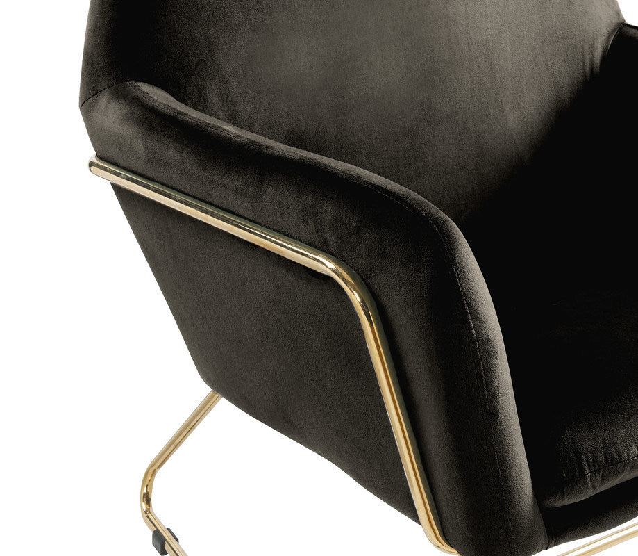 Black Velvet Accent Chair on Metal Base - Modern Contemporary Style