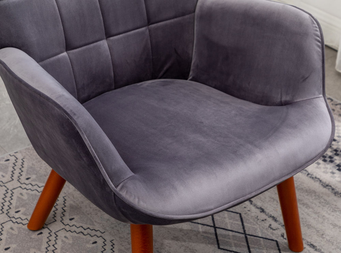 Silky Velvet Tufted Accent Chair with Ottoman - Gray