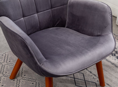 Silky Velvet Tufted Accent Chair with Ottoman - Gray