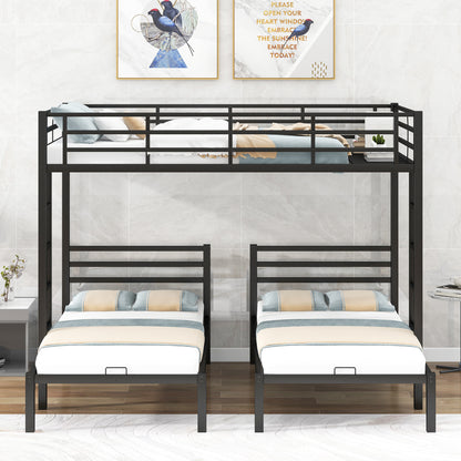 Full over Twin & Twin Size Bunk Metal Bed with Built-in Shelf