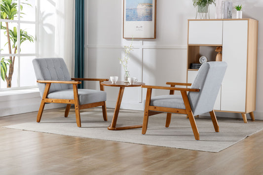 Accent Chairs Set of 2 with Side Table - Mid Century Modern Wood and Fabric Armchairs