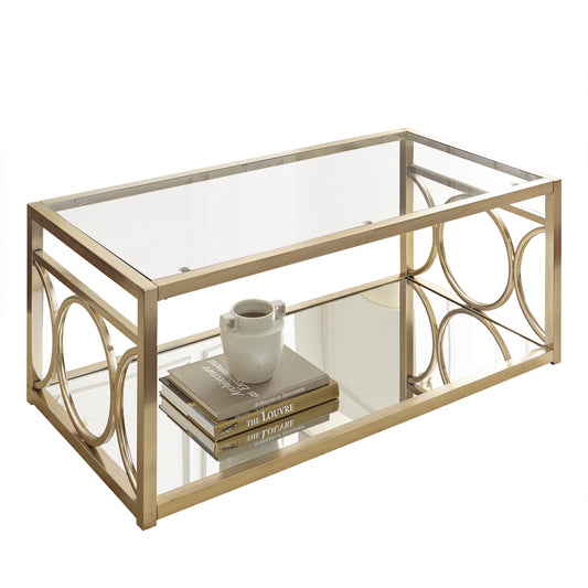 Olympia Gold Coffee Table - Tempered Glass, Iron, and Chrome