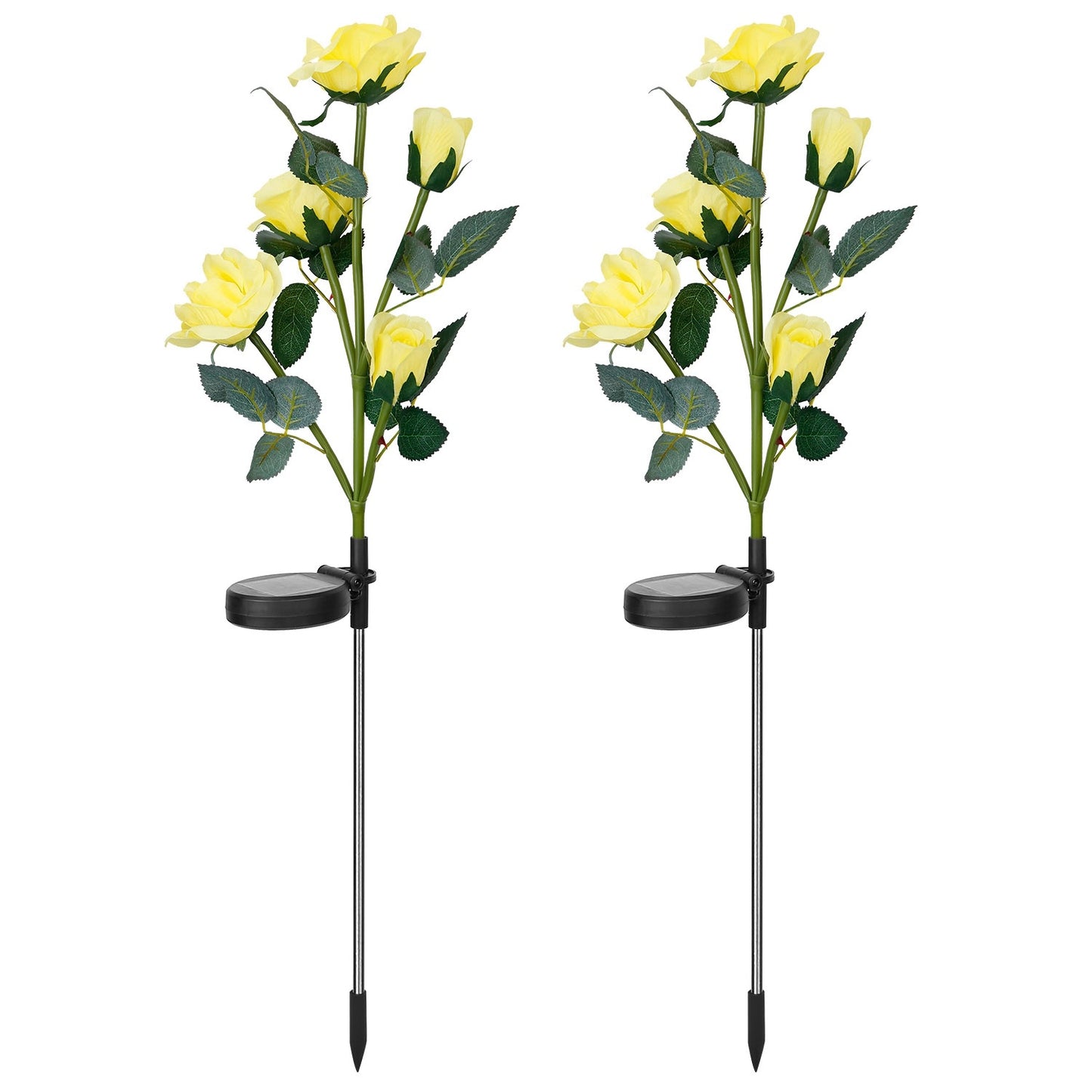 2Pcs Solar Powered Rose Flower LED Pathway Lights - Water Resistant