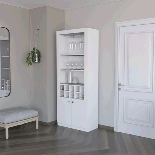 Mia White Bar Cabinet - Wine Storage & Three Shelves