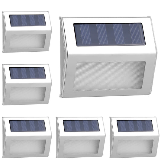 6-Pack Solar Step Lights - Stainless Steel Outdoor LED Deck & Fence Lamps