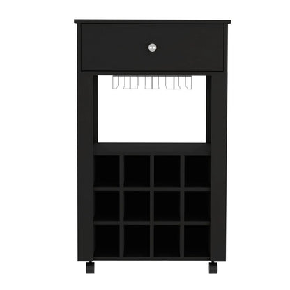 39" H Black Bar-Coffee Cart - Kitchen or Living Room Storage Cabinet