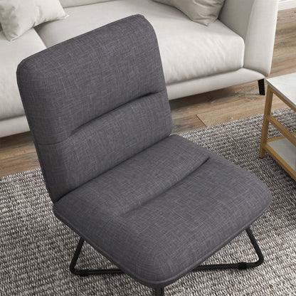 Armless Accent Chair, Upholstered Slipper Chair with Crossed Steel Legs - Dark Gray