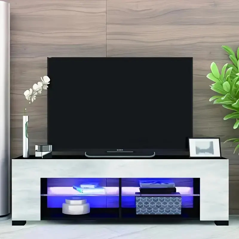 Modern Low Profile TV Stand for 32-60 Inch TVs - Black + Stone Grey with LED Lights