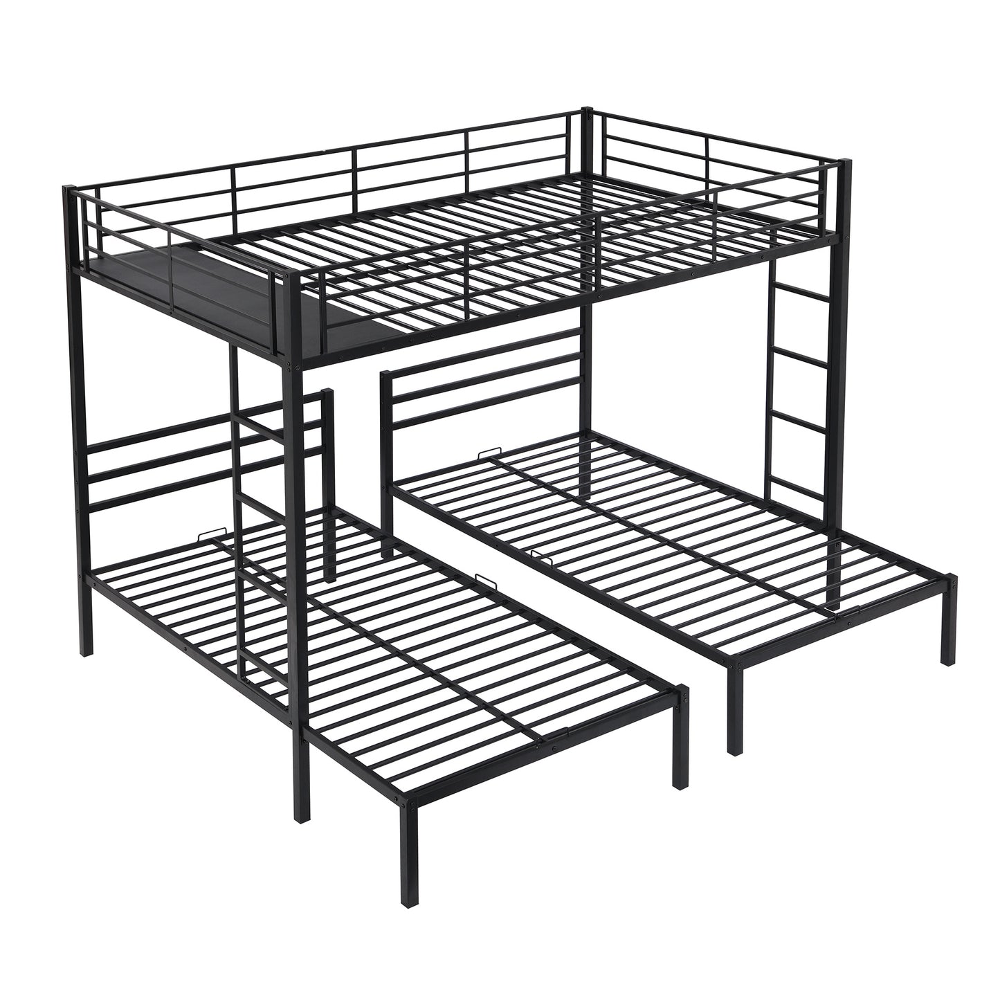 Full over Twin & Twin Size Bunk Metal Bed with Built-in Shelf