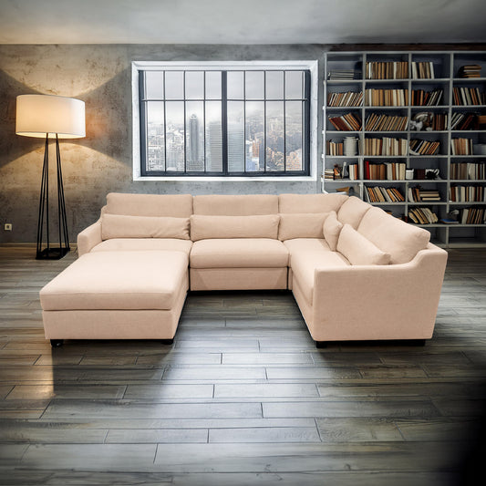 Luxurious 5-pc Modular Sofa with Kiln-Dried Hardwood Frame & Unbleached Linen Upholstery