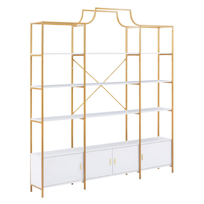 78-Inch 4-Tier Bookcase with Storage Cabinet - Gold Frame