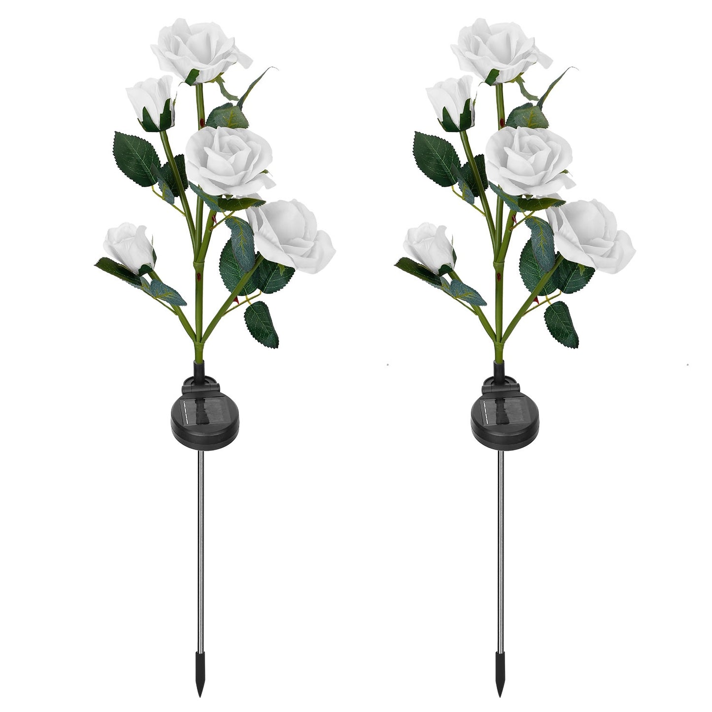 2Pcs Solar Powered Rose Flower LED Pathway Lights - Water Resistant