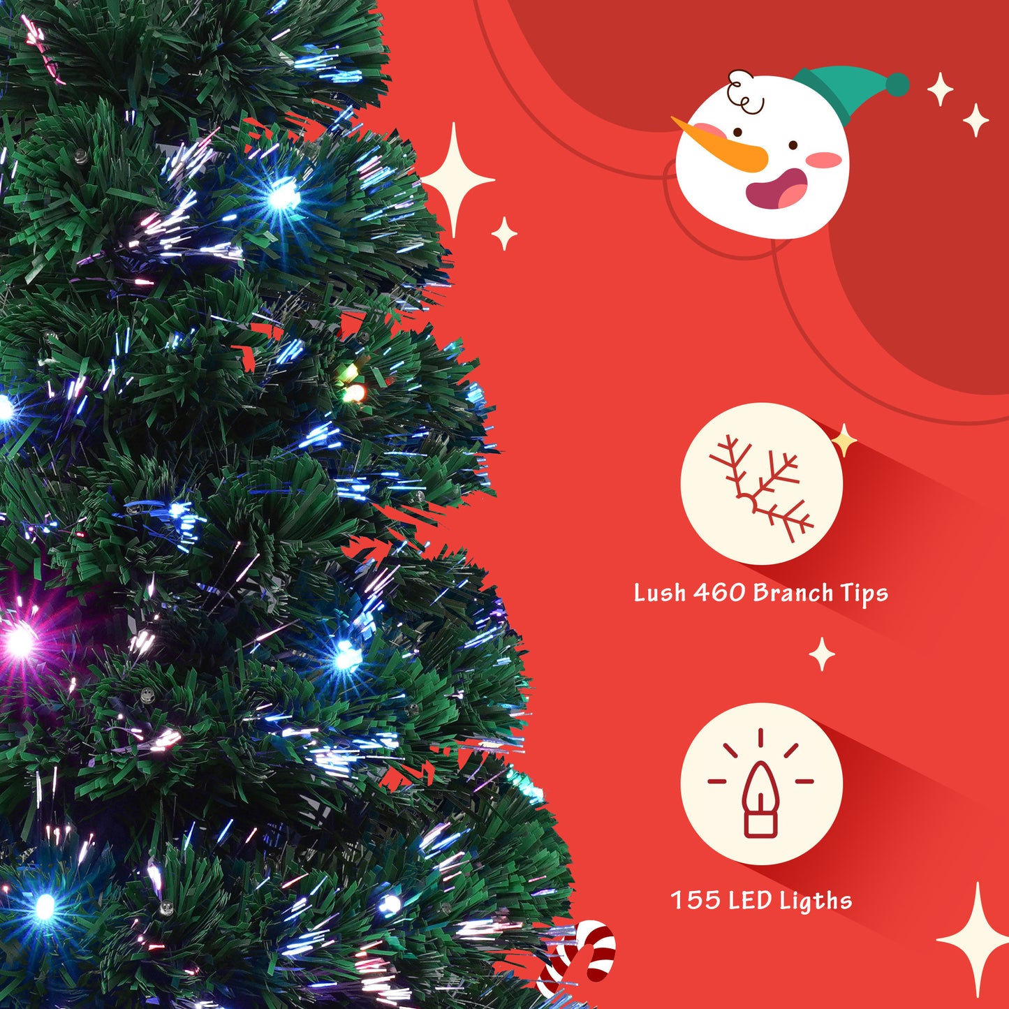 Pre-lit Optical Fiber Christmas Artificial Tree 4-Piece Set - Garland, Wreath, 2 Entrance Trees with Colorful Lights